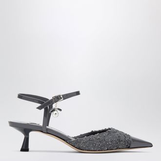 Jimmy Choo London Aren graphite leather and fabric slingbacks