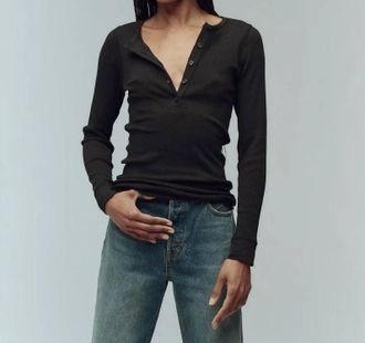 The Great. Baby Rib Henley Top In Almost Black