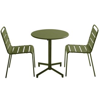 Oviala Conjunto de mesa y 2 sillas de jard&iacute;n en metal verde caqui