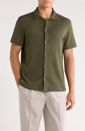 Vince Cotton Blend Pointelle Button-Up Shirt in Coulter Green at Nordstrom, Size Xx-Large