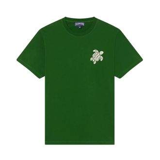 Vilebrequin Tops, Heren, Groen, 2Xl, Katoen, Katoenen T-shirt met Grote Schildpad Borduurwerk