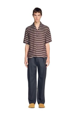 Sandro Striped boat neck shirt in Chocolate at Nordstrom, Size Xx-Large