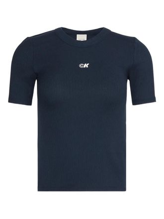 Calvin Klein ribbed logo-detail T-shirt - women - Modal/Elastane - L - Blue