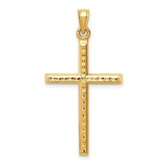 Diamond2Deal 14k Yellow Gold Hollow Diamond-cut Cross Pendant