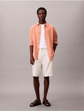 Calvin Klein Mens Linen Cotton Classic Button-Down Shirt - Orange - 2XL