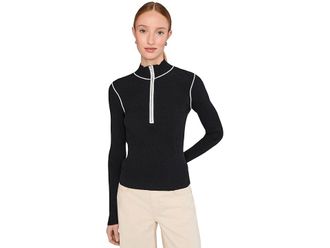 Sanctuary Sporty Rib Zip Up Womens Sweater Black W/ Chalk Tipping : LG (US 10-12), Nylon/Polyester/Viscose