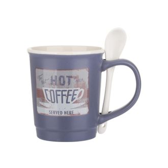 KASANOVA Mug caff&egrave; blu 400 ml con cucchiaino