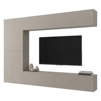 Dmora Estanter&iacute;a Gatira, Mueble De Sala Modular, 8 Estantes, Puertas Abatibles, Beige