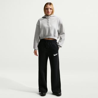 Nike Womens Nike Sportswear Phoenix Fleece High-Waisted Wide-Leg Logo Pants in Black | IM9836-010