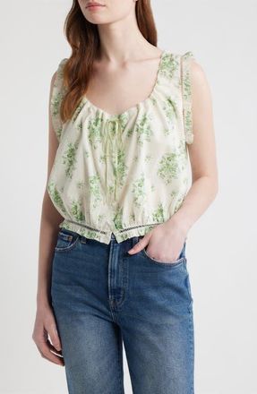 D&ocirc;en Traveler Embroidered Crop Top in Vert Petit Bouquet De Chamonix at Nordstrom, Size Xx-Small