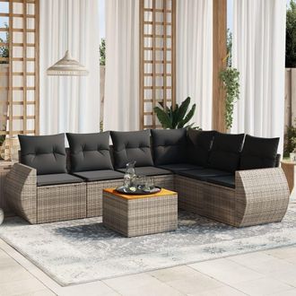 vidaXL Vidaxl - Set De Sof&aacute;s De Jard&iacute;n 7 Piezas Con Cojines Rat&aacute;n Pe Gris