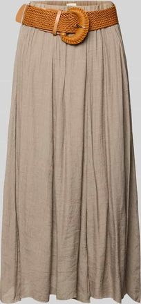 Apricot Midirock aus Viskose-Mix mit G&uuml;rtel in Taupe, Gr&ouml;&szlig;e XXL
