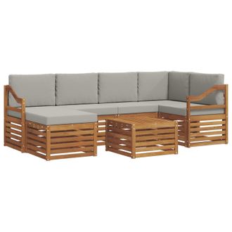 vidaXL Conjunto De Sof&aacute; Seccional Con Coj&iacute;n 7 Pcs Gris Natural Y Claro Vidaxl