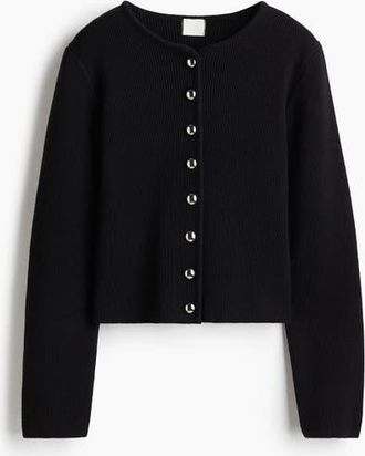H&M Rib-knit Cotton Cardigan in Black at Nordstrom, Size Xx-Large