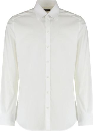 Dolce & Gabbana Overhemden, Heren, Wit, L, Katoen, Katoenen shirt met afgeronde zoom