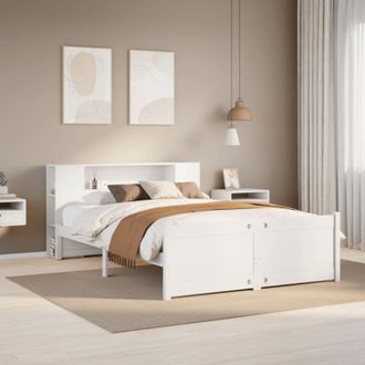 vidaXL Cama Con Estanter&iacute;a Sin Colch&oacute;n Madera Maciza Blanca 135x190 Cm Vidaxl