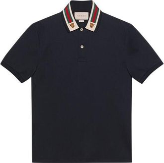 Gucci Cotton polo with Web and feline head Size L