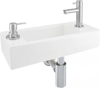 Differnz Sapon fonteinset - 42x18.5x9cm - Rechthoek - 1 kraangat - koud water - Chroom - Keramiek Wit