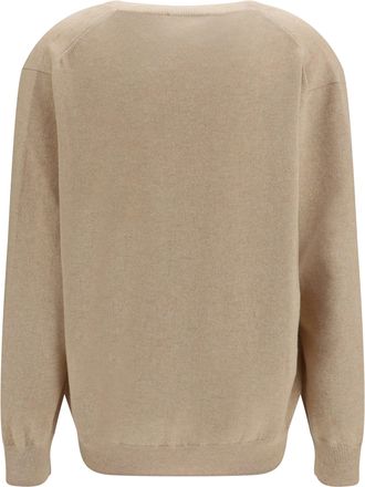 Malo Womens Cashmere V-Neck Sweater Light Sand Kashmir-Capra Hircus Kashmir/capra