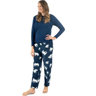 Leveret Womens Cotton Top & Fleece Pants Printed Matching Family Holiday Pajama Set in Polar Bear at Nordstrom, Size X-Large