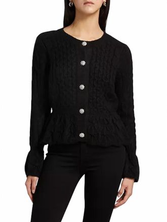 Design History Cable-Knit Crewneck Cardigan In Black