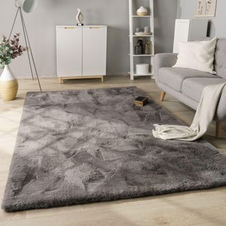 Paco Home Paco Home - Alfombra Sal&oacute;n Pelo Largo Shaggy Imitaci&oacute;n Piel Conejo Piel Sint&eacute;tica Mullida Antracita, &Oslash; 120 Cm Redon