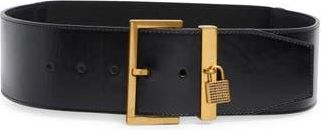 Kurt Geiger Brixton Leather Belt in Black/Antique Brass at Nordstrom Rack, Size X-Small/small