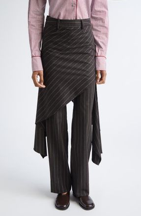 Monse Deconstructed Pinstripe Stretch Wool Skirt Pants in Brown at Nordstrom, Size 4