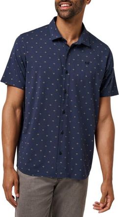 Travis Mathew Comfortknit Geo Short Sleeve Button-Up Shirt in Total Eclipse at Nordstrom, Size Xx-Large