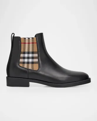 Burberry Check Leather Chelsea Boots
