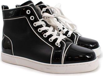 Christian Louboutin Black Patent Leather Fun Louis High top Sneakers Size 37