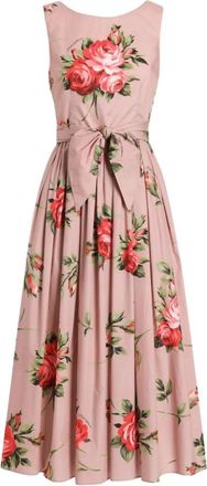Dolce & Gabbana Pink Rose Bouquet-print Cotton Dress