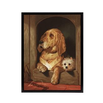 Artery8 Dignity & Impudence Dog Portrait Landseer Black Framed Canvas Art in Brown | Size: W24 x H32