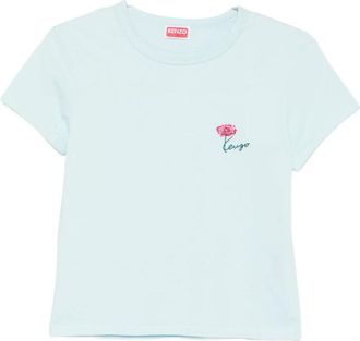 Kenzo Tulip Geborduurde T-Shirt - Dames - T-shirts - Blauw - XS - Katoen - Tops
