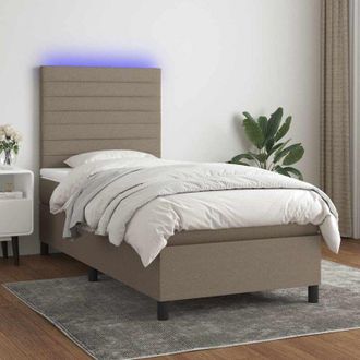 vidaXL Cama Box Spring Colch&oacute;n Y Luces Led Tela Gris Taupe 90x190 Cm Vidaxl
