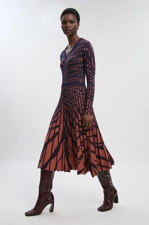 Karen Millen Zebra Jacquard Knit Midi Dress in Brown at Nordstrom, Size X-Small