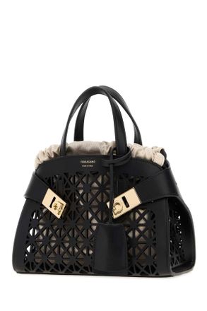 Ferragamo Womens Hug Mini Top Handle Bag Black Calf