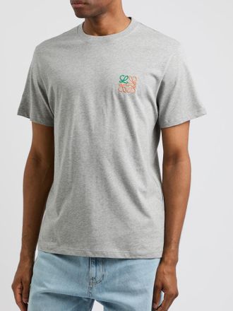 Loewe Mens Anagram Embroidered T-Shirt in Grey
