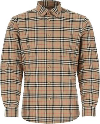 Burberry Small Scale Check Stretch Cotton Shirt - Heren - Casual Overhemden - Beige - XL - Katoen - Overhemden