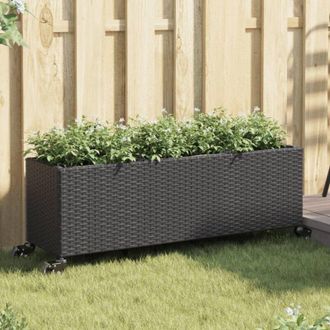 vidaXL Jardinera Con Ruedas Y 3 Maceteros Rat&aacute;n Pe Negro 107x32x38 Cm Vidaxl