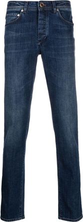 Barba slim-cut logo-patch jeans - men - Elastane/Cotton - 31 - Blue