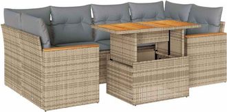 vidaXL Set Sof&aacute;s Jard&iacute;n Y Cojines 6 Pzas Rat&aacute;n Sint&eacute;tico Acacia Beige Vidaxl