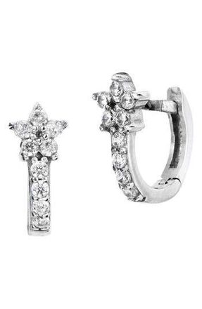 Savvy Cie Jewels 18K Gold Plated Sterling Silver Micro Floral Cubic Zironia Huggie Earrings in White at Nordstrom Rack