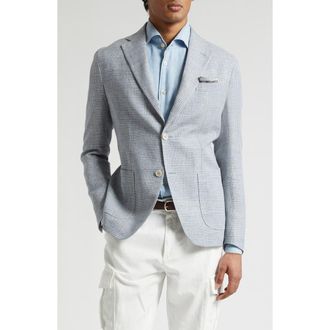 Eleventy Plaid Linen & Wool Sport Coat in 08 Denim at Nordstrom, Size 40 Us