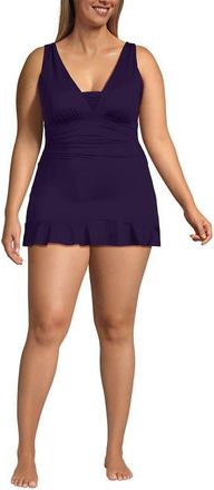 Lands End Plus Size SlenderSuit Grecian Mini Swim Dress in Blackberry at Nordstrom, Size 24W