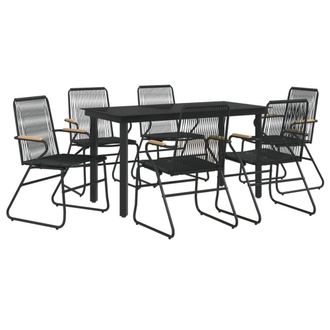 Berkfield Home Beautiful 7 Piece Garden Dining Set Black PVC Rattan