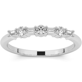 Pompeii3 1/4Ct Baguette & Round Diamond Wedding Ring Stackable Band 14k Gold Lab Grown