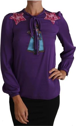 Dolce & Gabbana Paarse Paillet Zijden Blouse - Dames - Blouses - Paars - 2XS - Pailletten - Overhemden