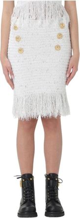 Balmain Mini Tweed Rok met Franjes - Dames - Korte rokken - Wit - XS - Tweed - Rokken