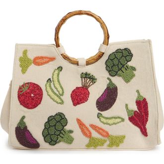 Collection XIIX Beaded Veggie Bamboo Handle Tote Bag in Natural at Nordstrom Rack